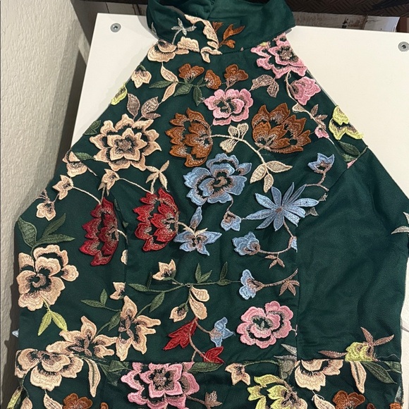 Infinite Praise Emerald 3D Floral Embroidered Halter Maxi Dress - Picture 2 of 2